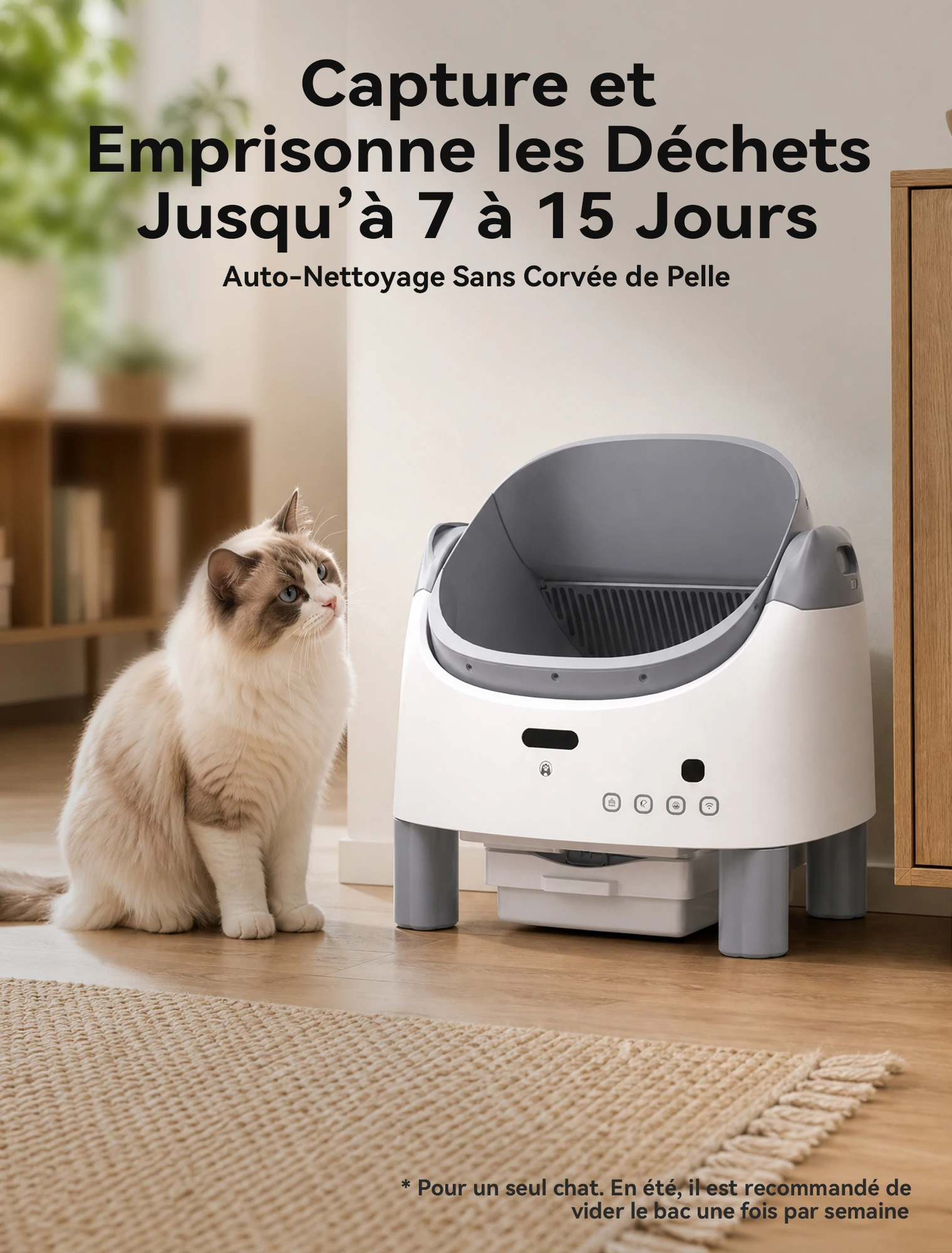 Toilette automatique pour chat avec grande capacité 95L et contrôle à distance – Image 3