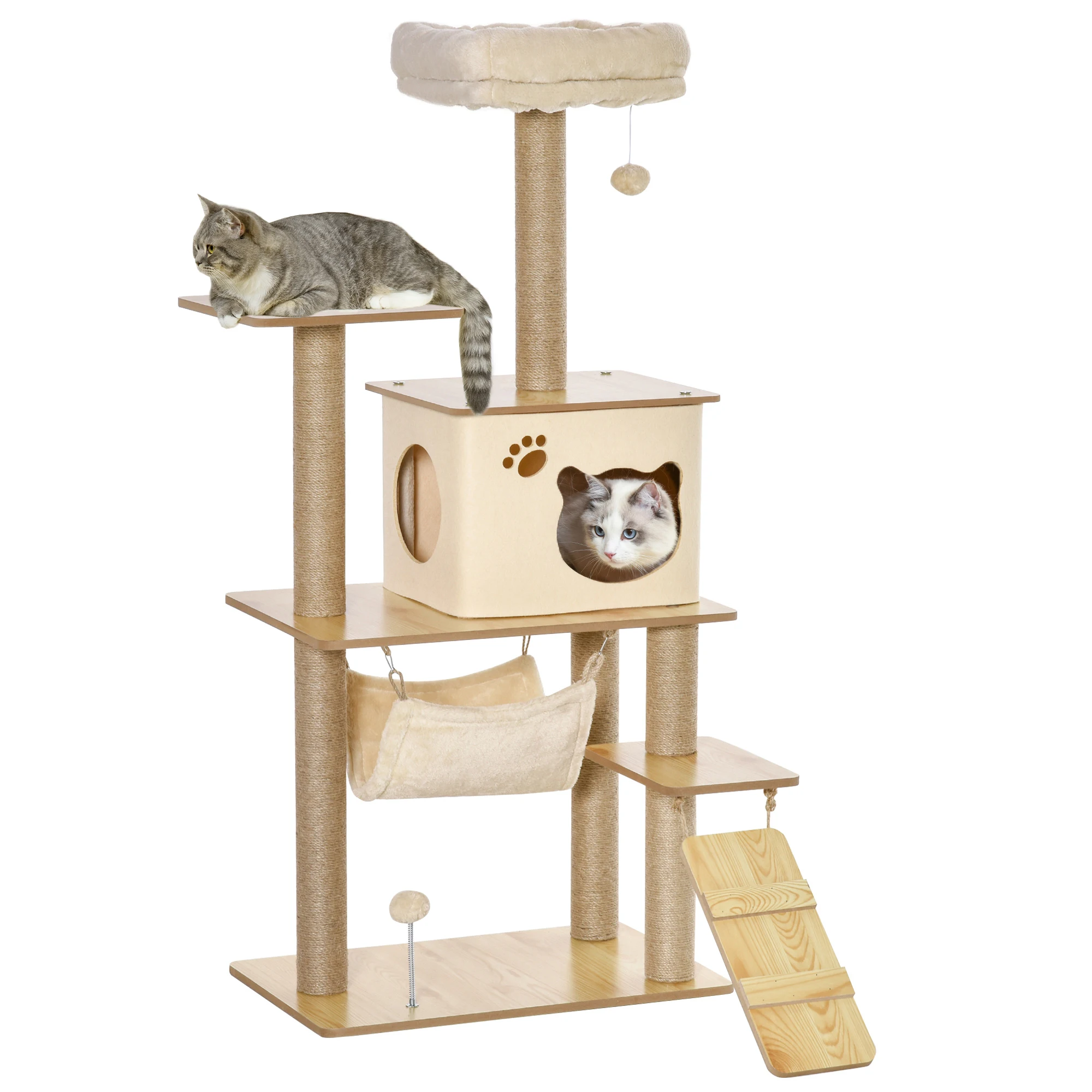 Arbre à chat 130 cm avec échelle et hamac pour félin actif