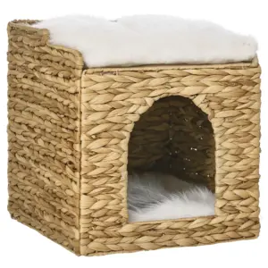 Niche pour chat 2 niveaux avec coussins en jacinthe d'eau
