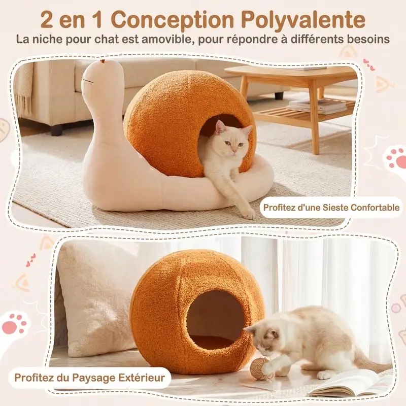 Lit escargot douillet avec coussin amovible pour chat – Image 4