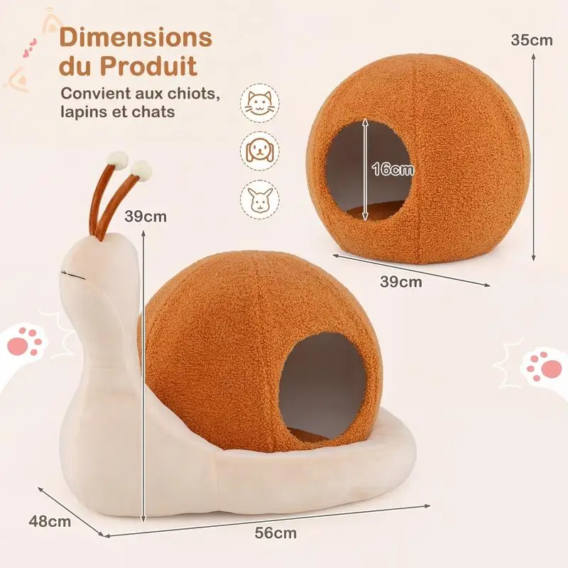 Lit escargot douillet avec coussin amovible pour chat