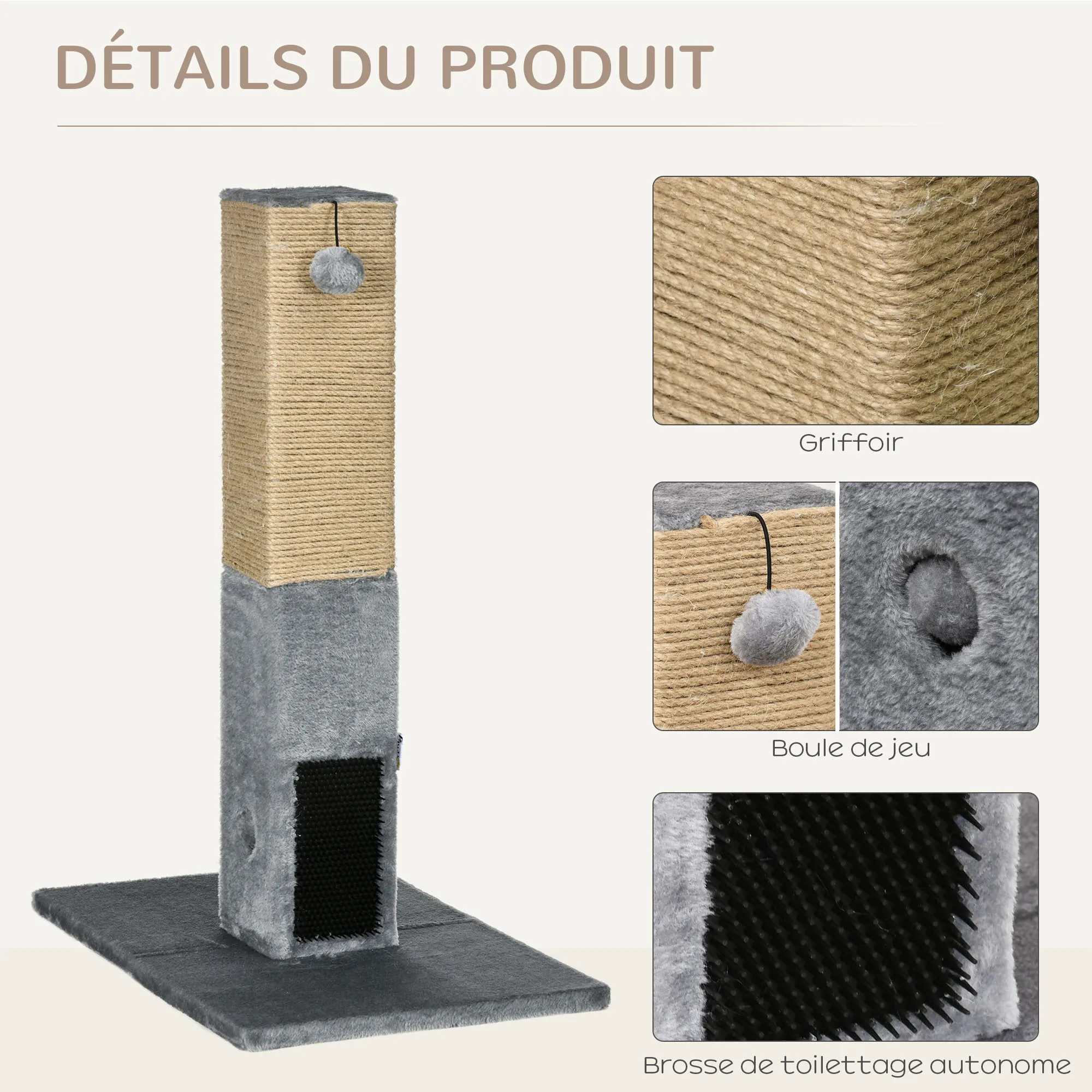 Griffoir tour avec balle, brosses et plateforme pour chat – Image 4