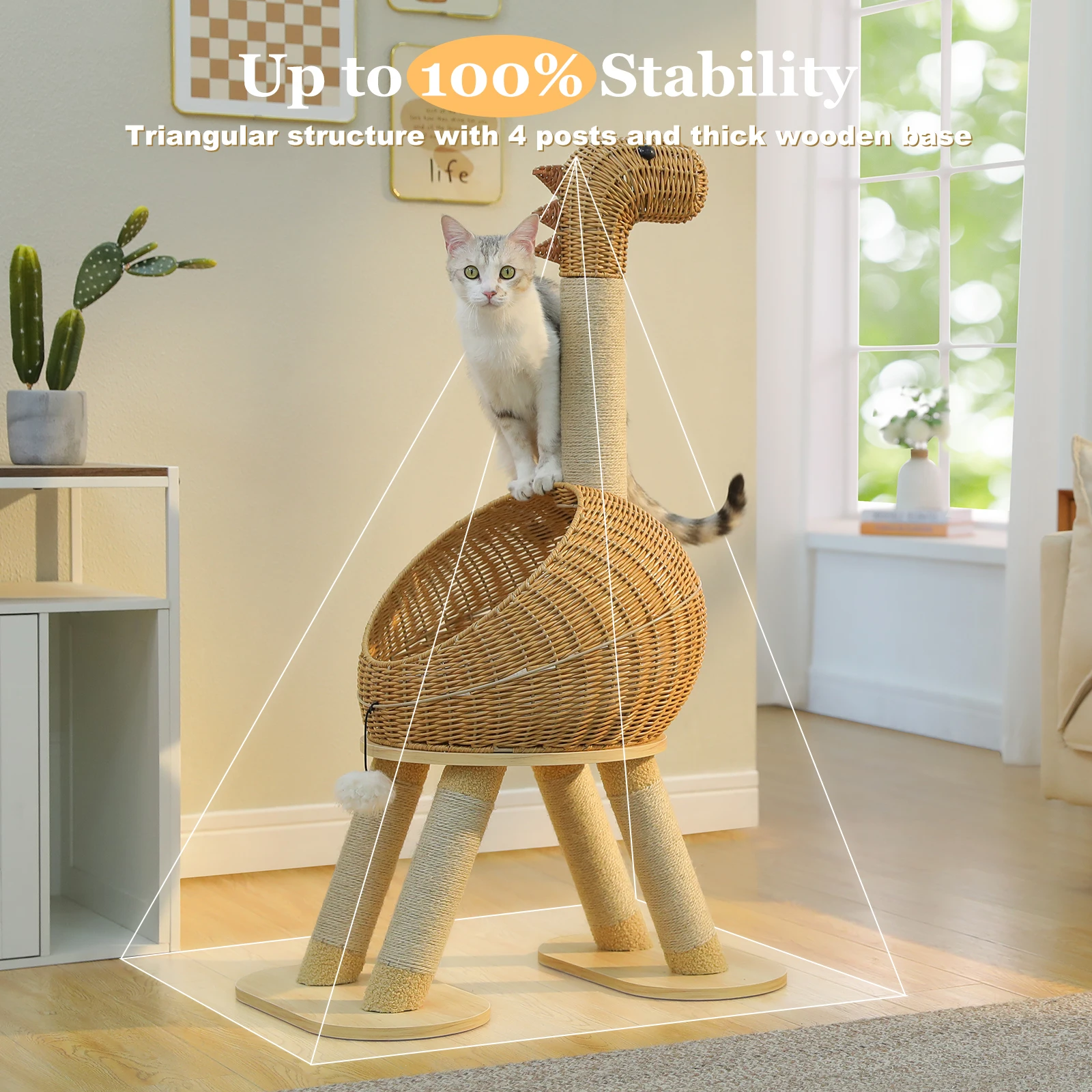 Tour d’arbre à chat dinosaure avec griffoir en sisal et lit rotin – Image 2