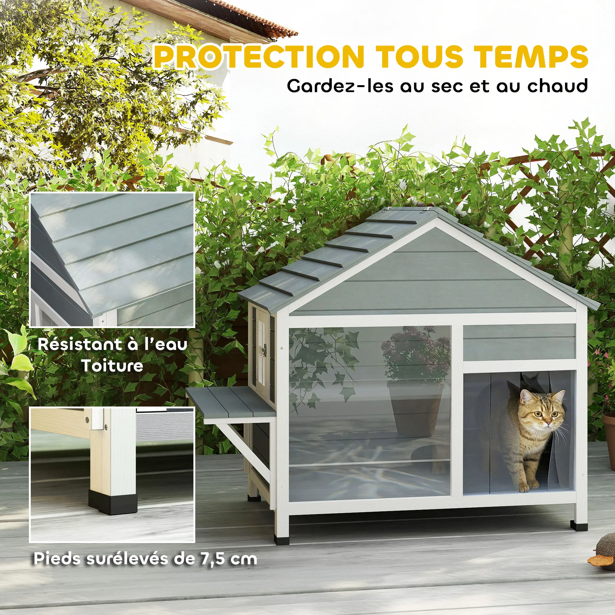 Maison extérieure pour chat avec toit ouvrant et terrasse – Image 3