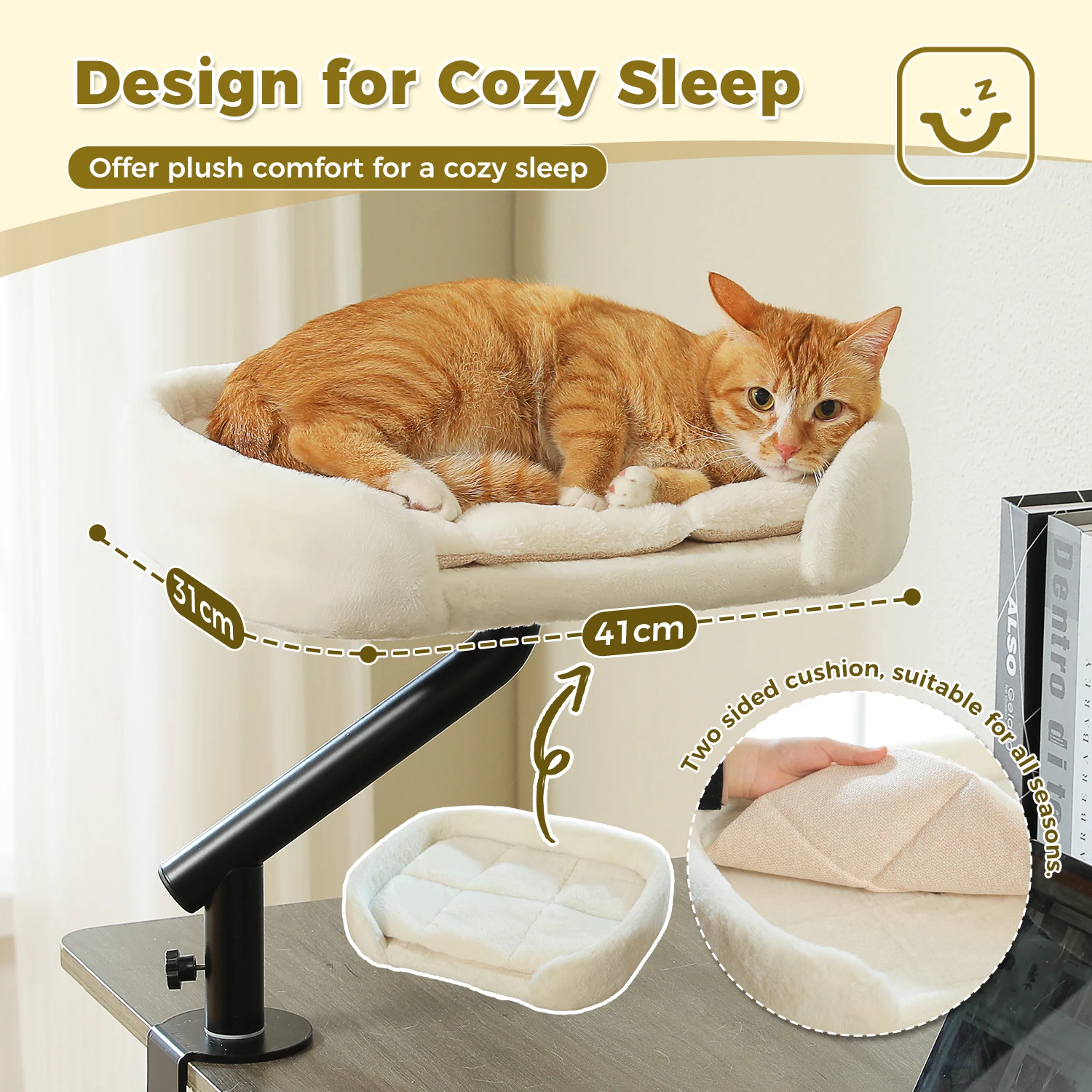 Lit hamac rotatif 360° pour chat, perchoir réglable – Image 2