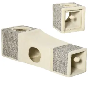 Tunnel de jeu en sisal pour chat avec balle suspendue
