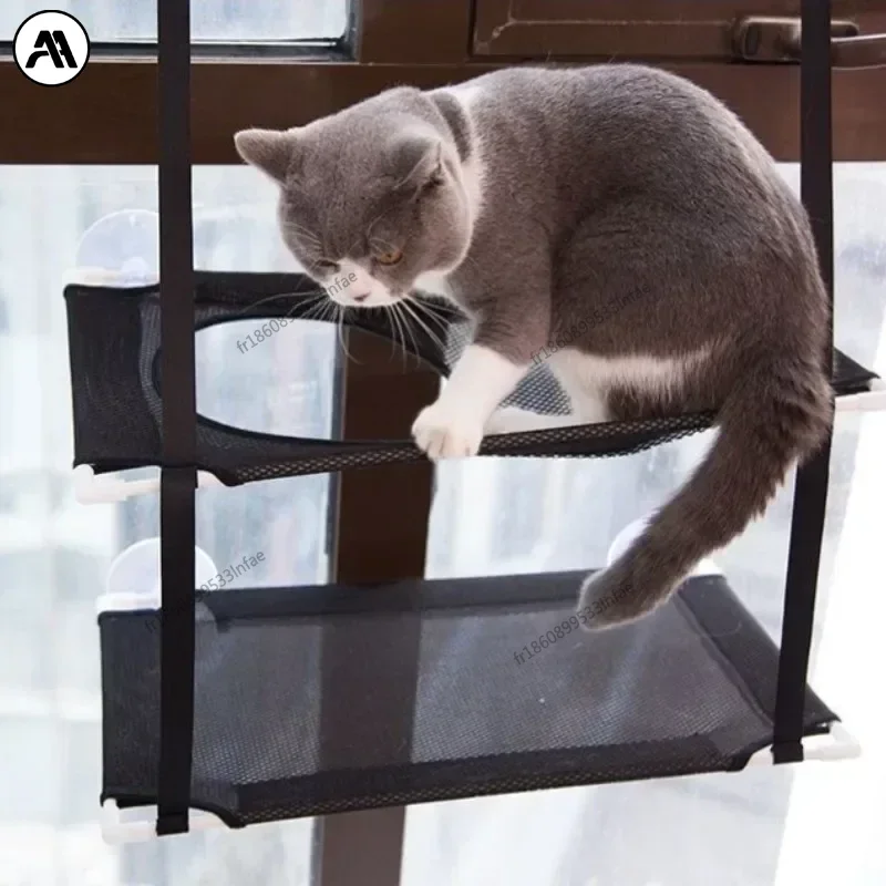 Hamac de fenêtre à ventouses, maisonnette 2 étages pour chat – Image 2