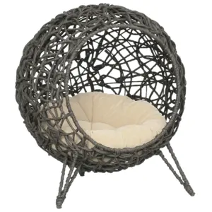 Panier surélevé grotte en résine tressée avec coussin