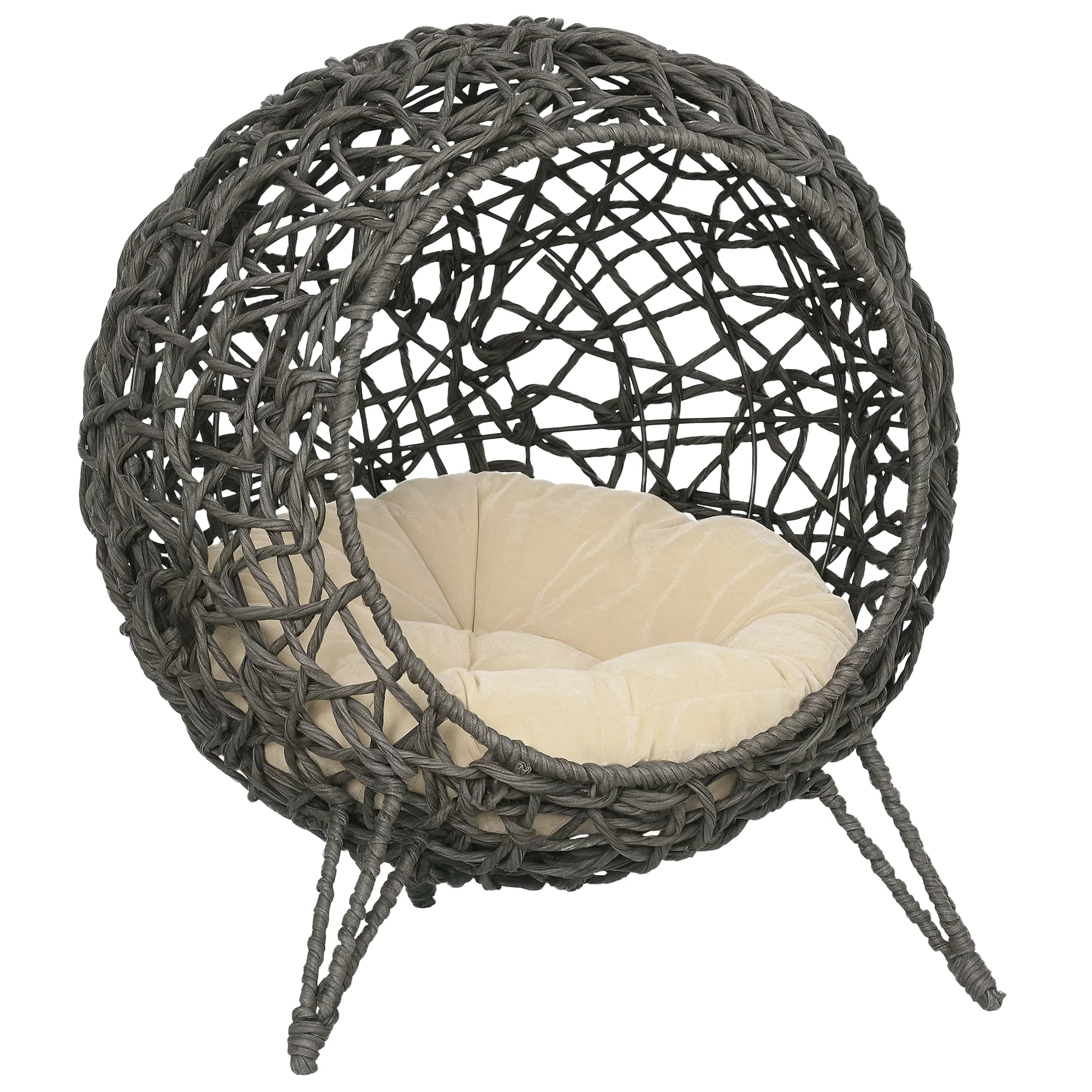 Panier surélevé grotte en résine tressée avec coussin