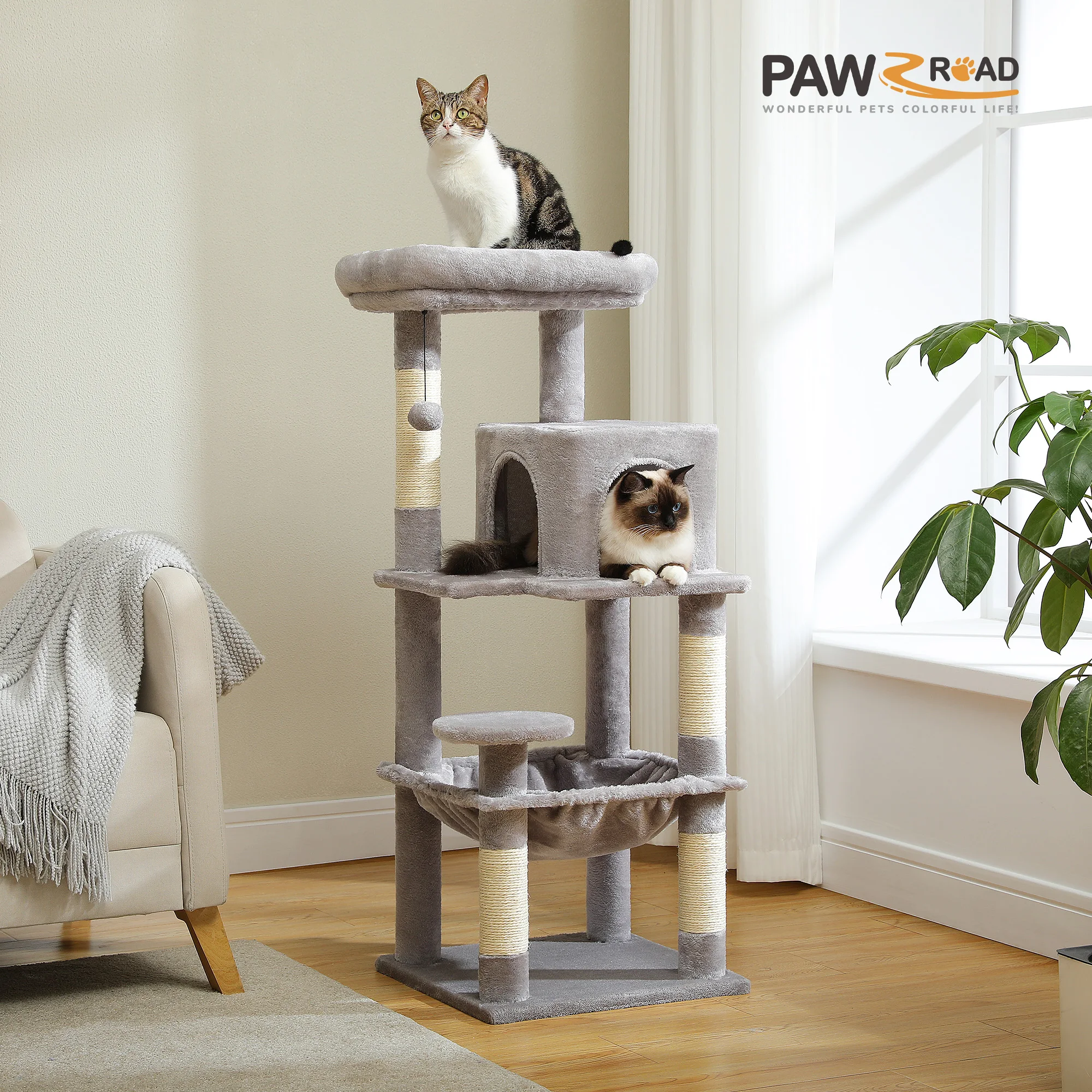 Arbre à chat 5 niveaux en métal avec grand hamac pour grand chat – Image 3