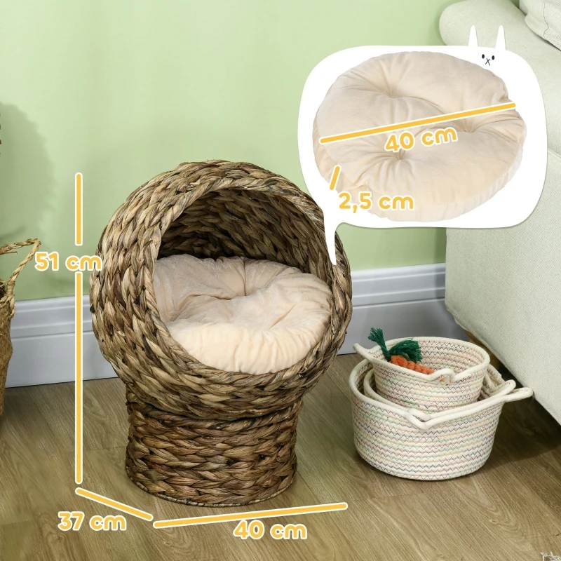 Panier cabane en rotin avec coussin moelleux pour chat – Image 2