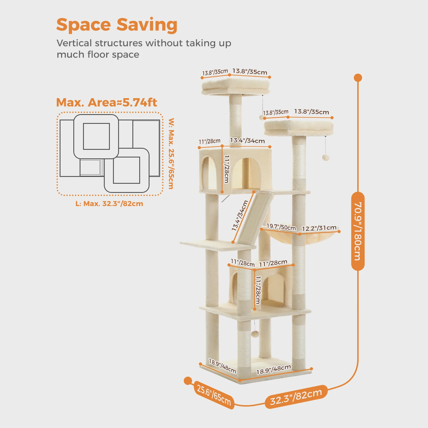 Grand arbre à chat en peluche multi-niveaux avec condo et griffoirs – Image 4