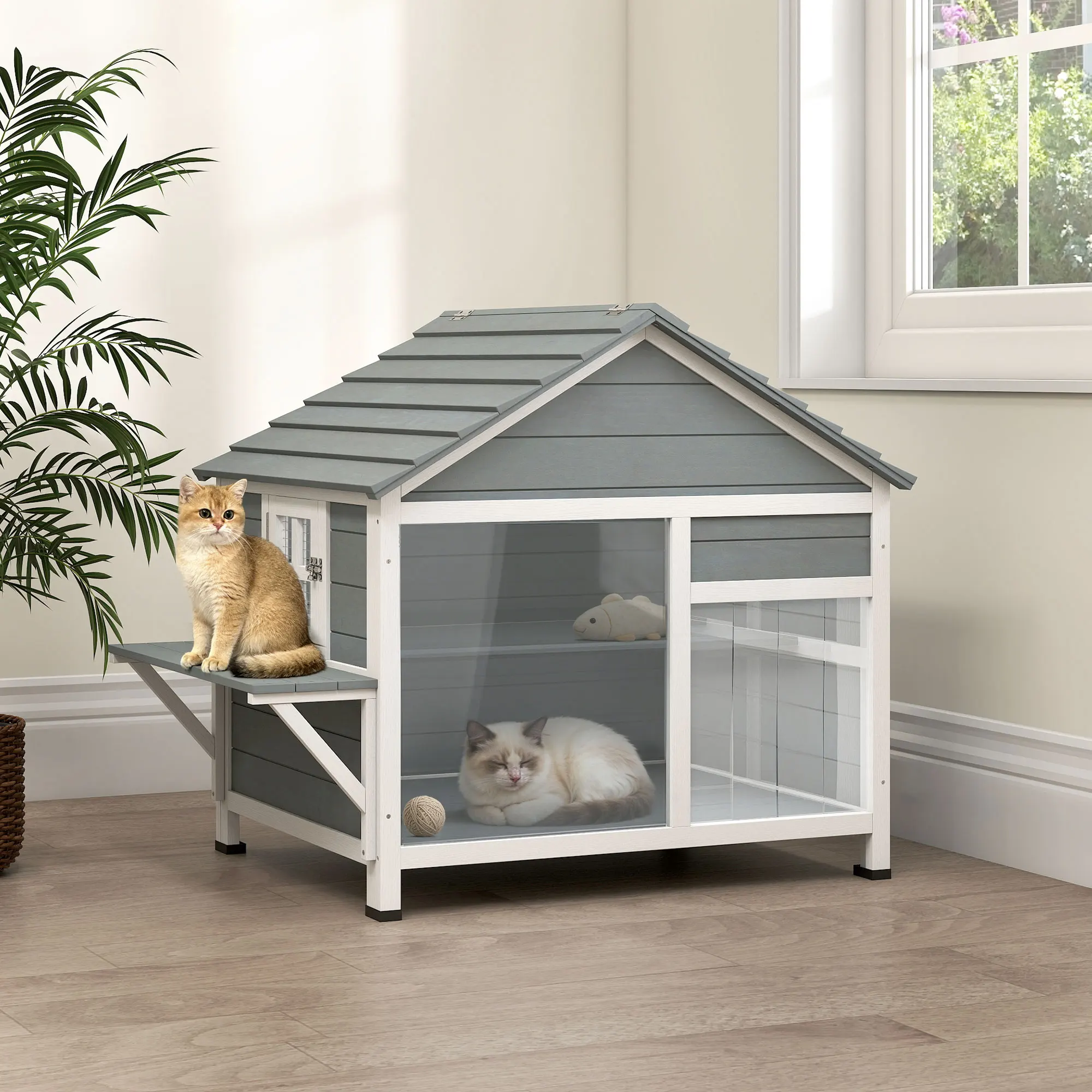 Maison extérieure pour chat avec toit ouvrant et terrasse – Image 2