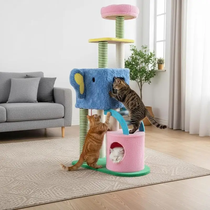 Arbre à chat éléphant coloré avec condos et perchoir – Image 4