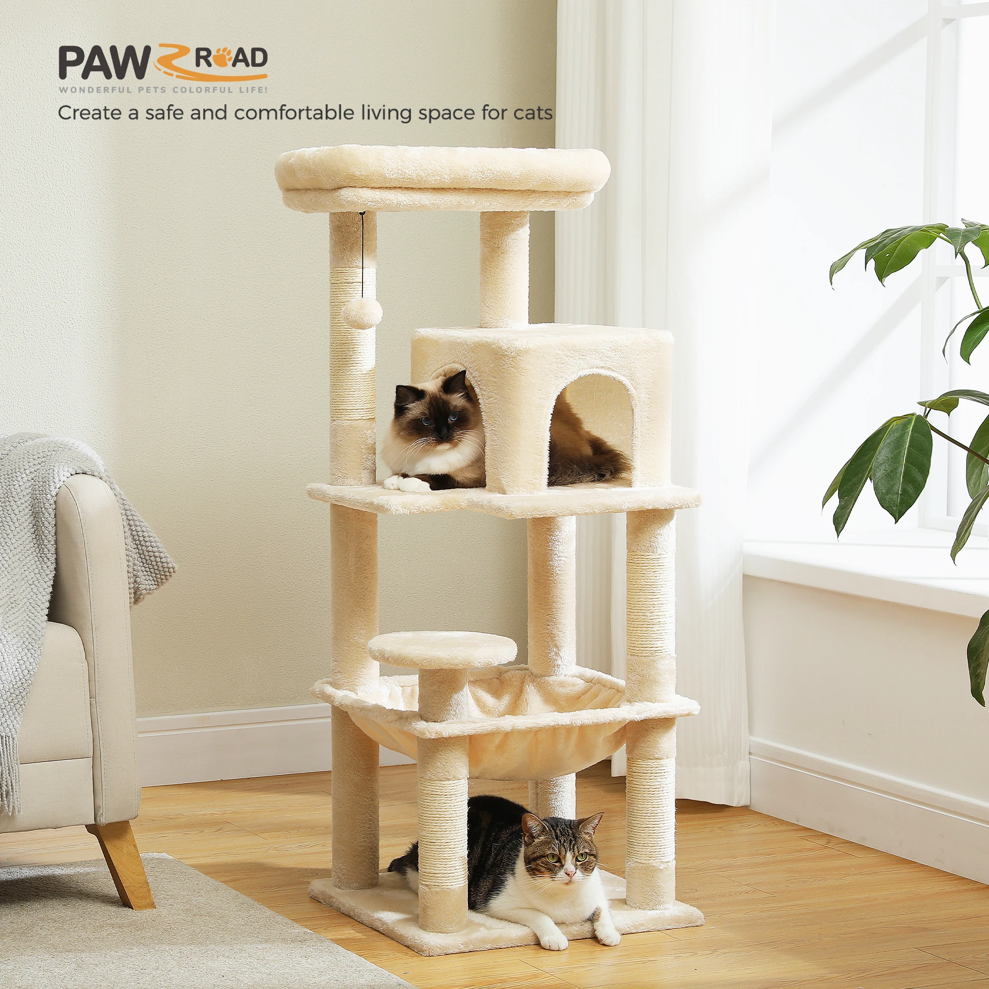 Arbre à chat 5 niveaux en métal avec grand hamac pour grand chat – Image 2