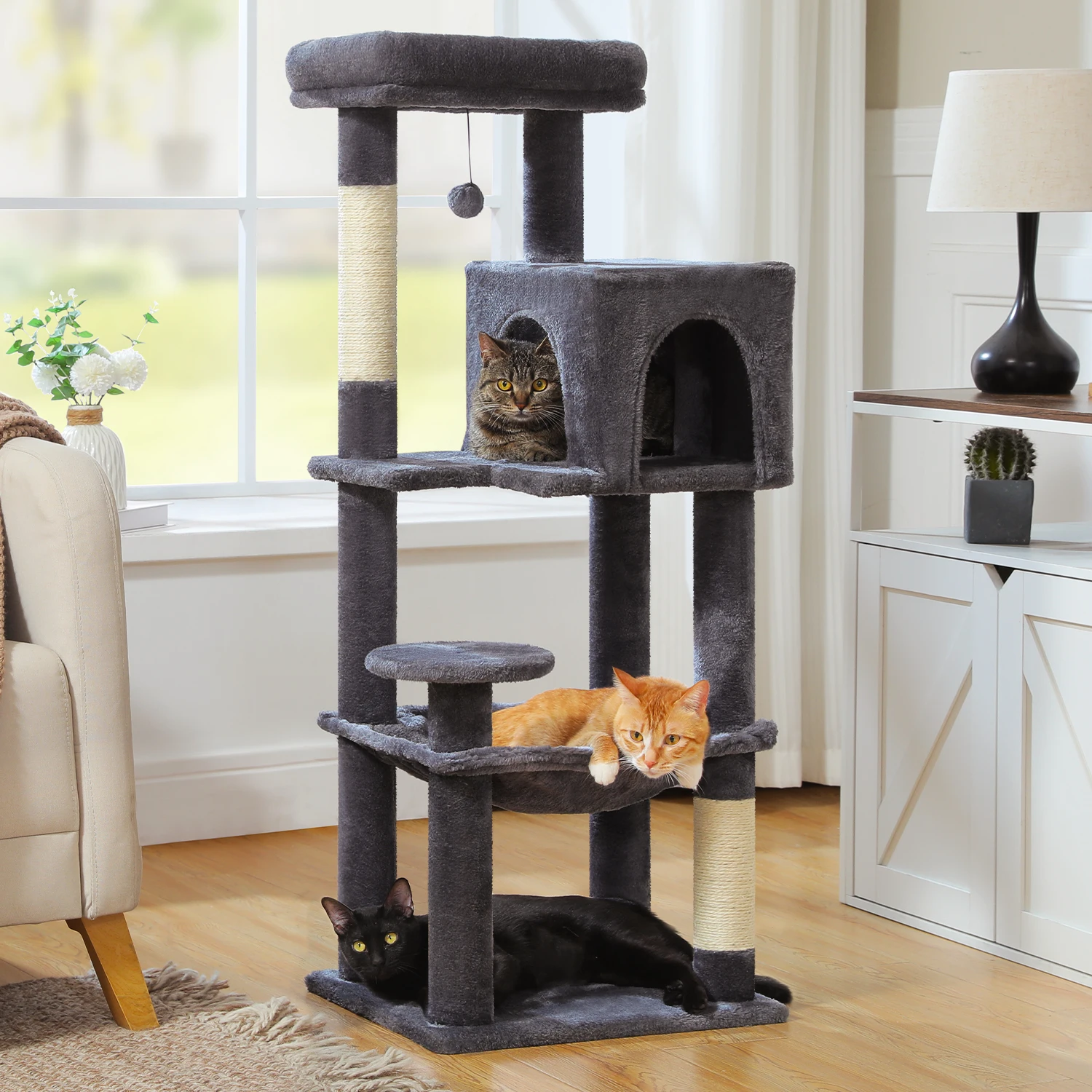 Arbre à chat 5 niveaux avec griffoir en sisal, 113 cm – Image 4