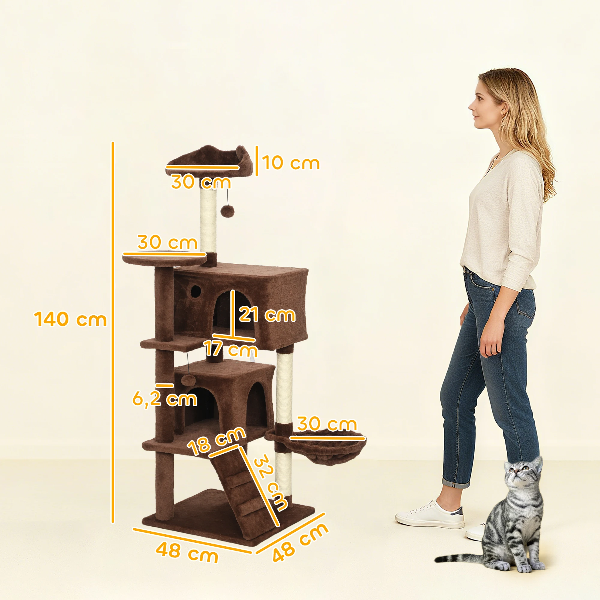 Arbre à chat avec plusieurs plates-formes et griffoir, 140 cm – Image 4
