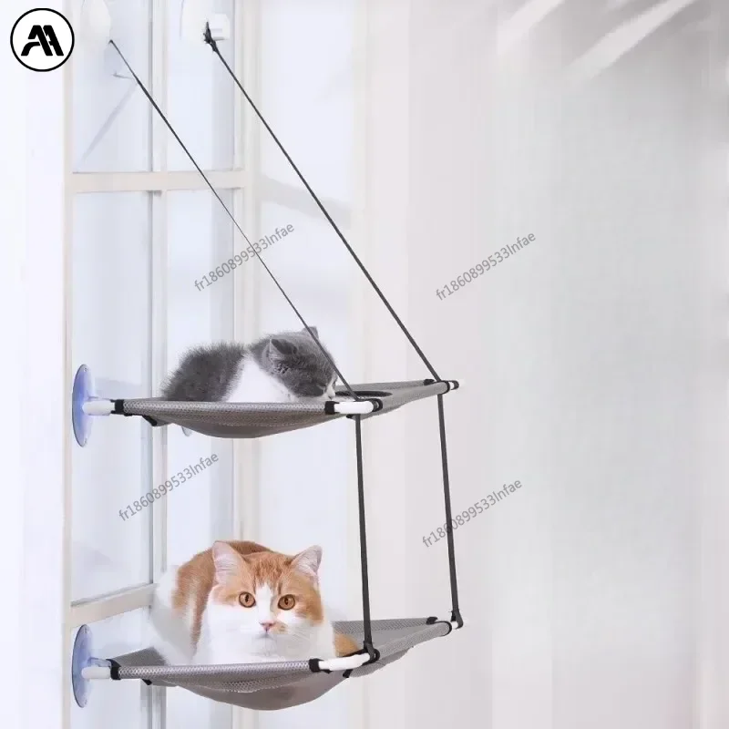Hamac de fenêtre à ventouses, maisonnette 2 étages pour chat