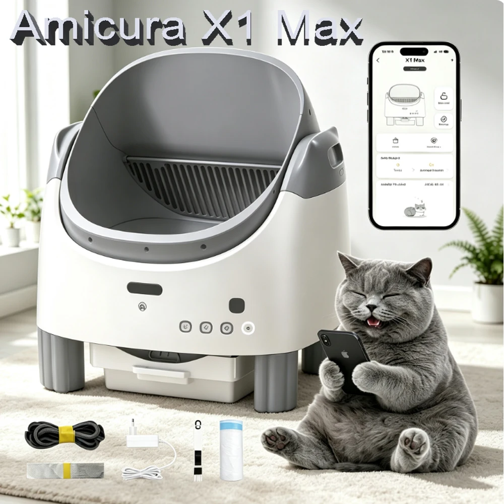 Toilette automatique pour chat avec grande capacité 95L et contrôle à distance
