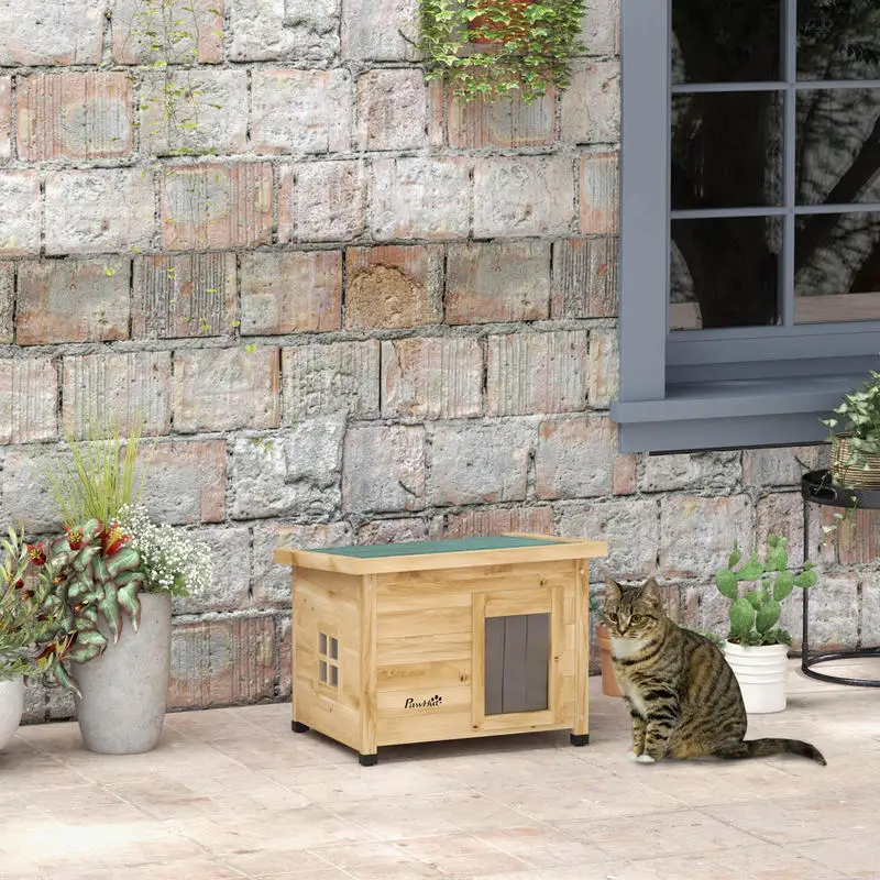 Maison d'extérieur surélevée en bois avec toit en asphalte pour chats – Image 4