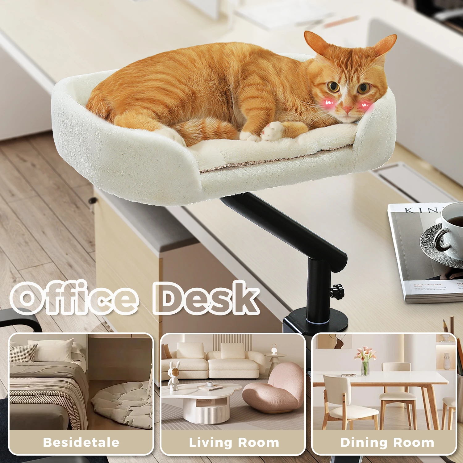 Lit de bureau rotatif 360° pour chat avec hamac réglable – Image 3