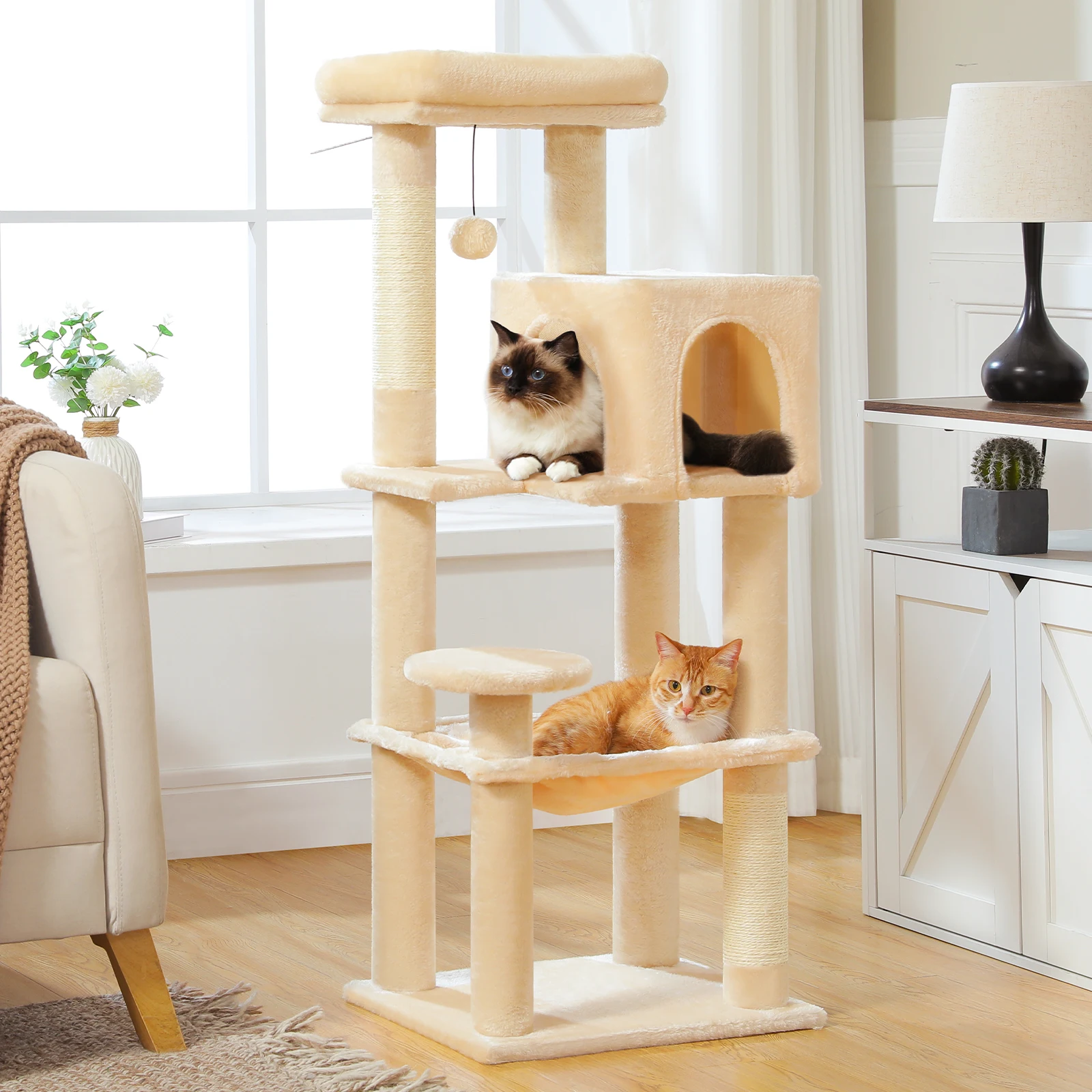 Arbre à chat 5 niveaux avec griffoir en sisal, 113 cm – Image 2