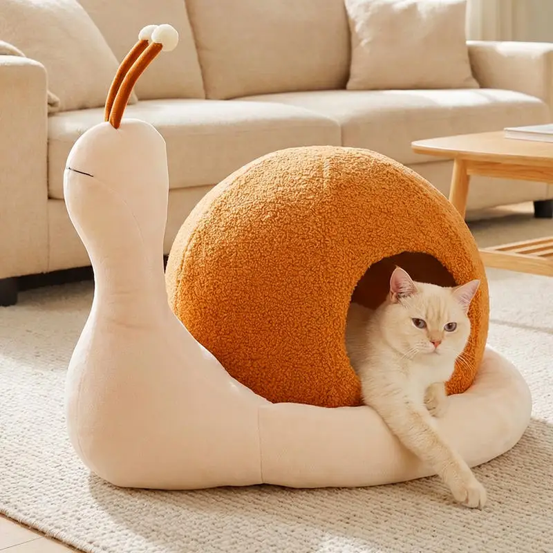 Lit escargot douillet avec coussin amovible pour chat – Image 3