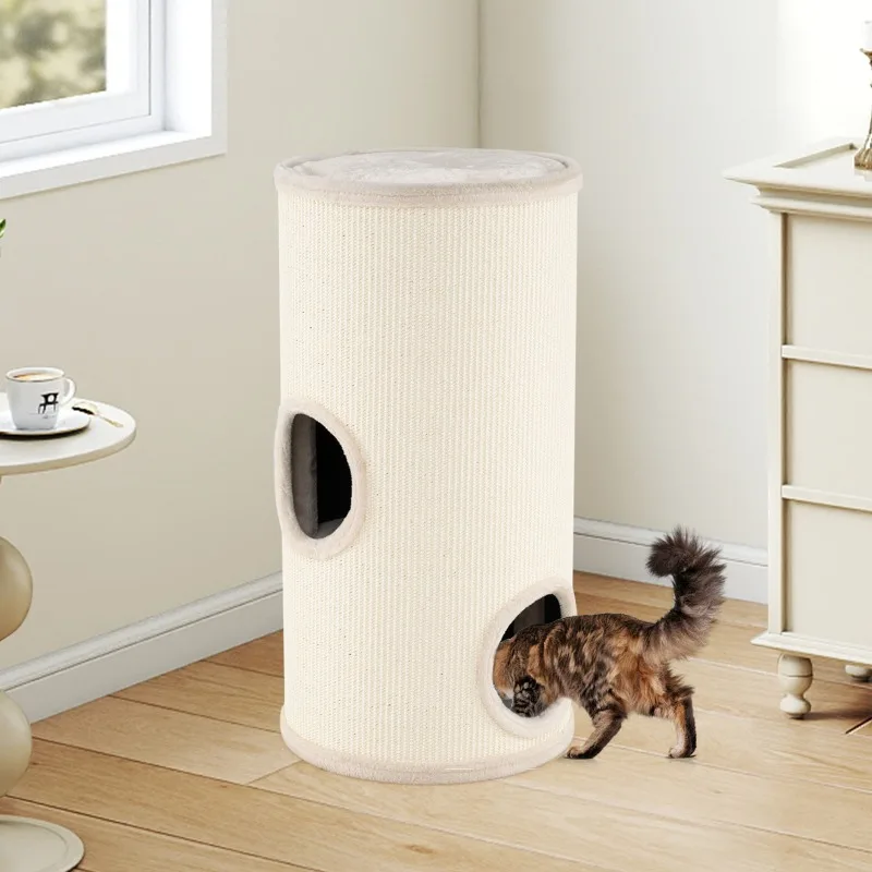 Maison à étages pour chat en bois 60x45x55 cm avec griffoir pelucheux