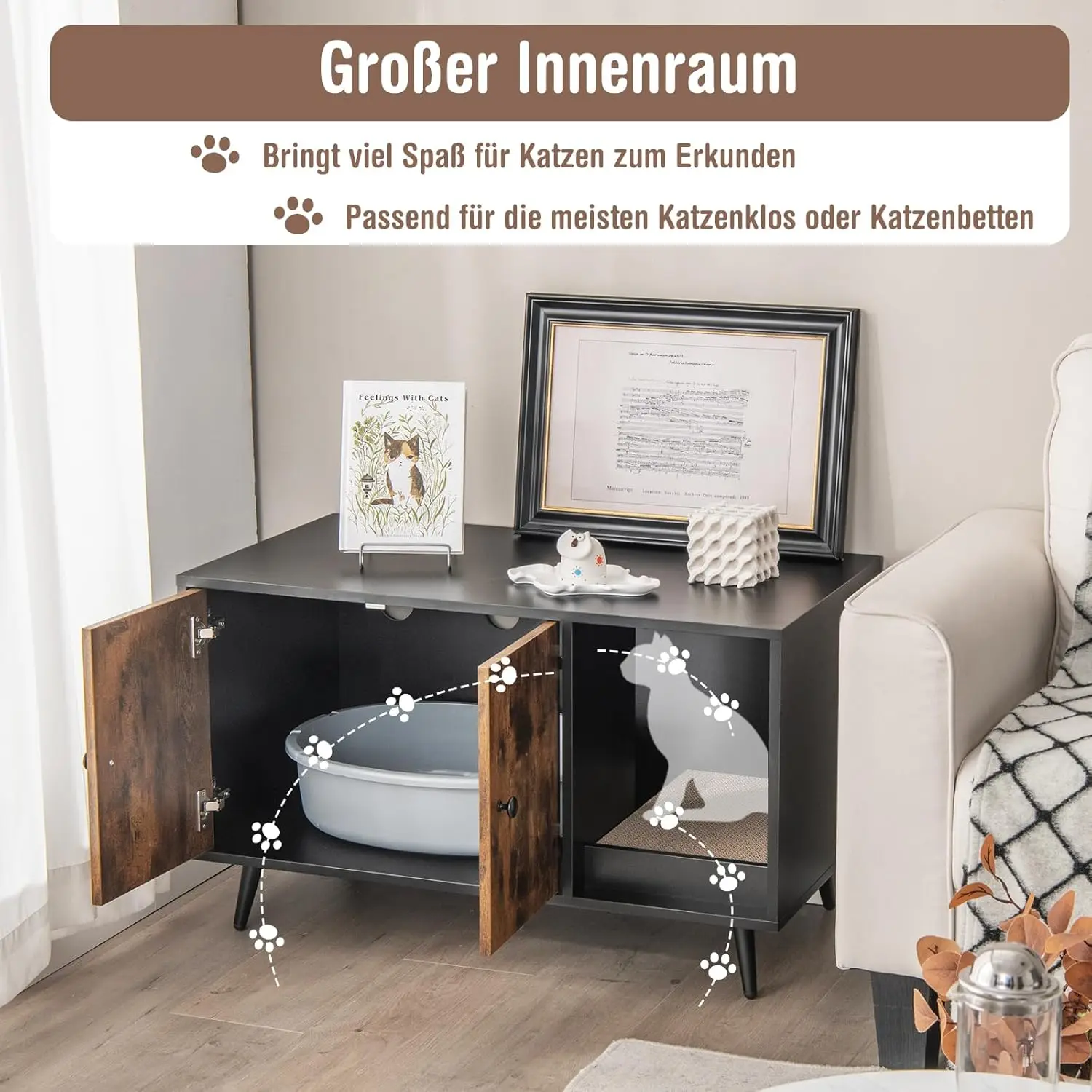 Table d'appoint 2 en 1 avec litière intégrée – Image 2