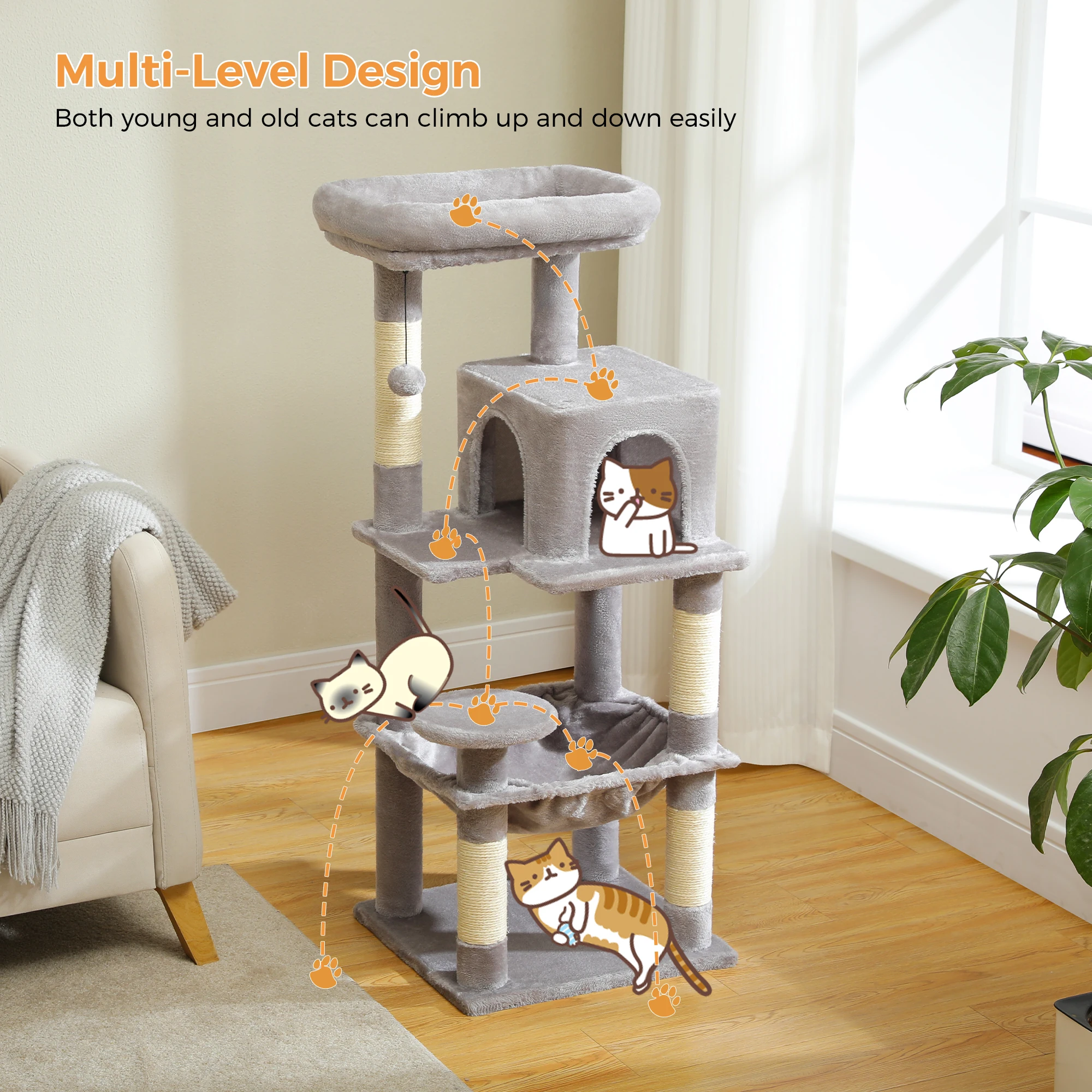 Arbre à chat 5 niveaux en métal avec grand hamac pour grand chat – Image 4