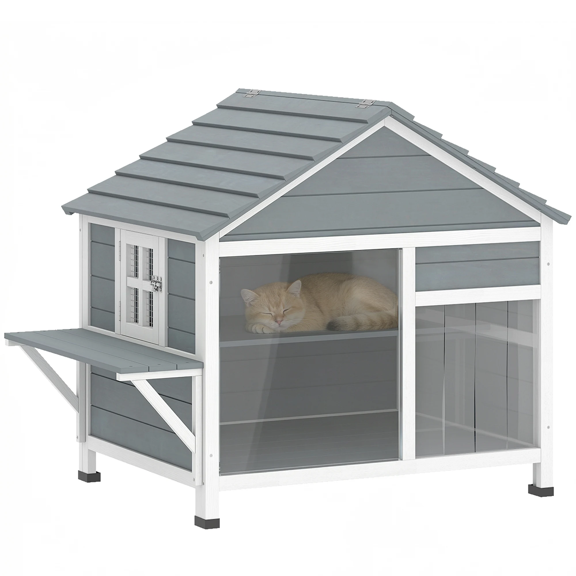 Maison extérieure pour chat avec toit ouvrant et terrasse