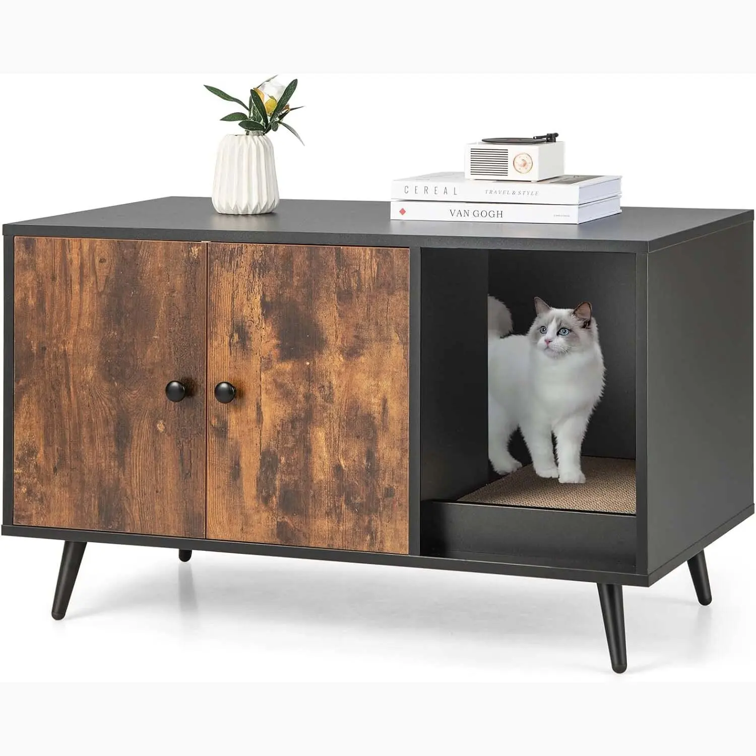 Table d'appoint 2 en 1 avec litière intégrée