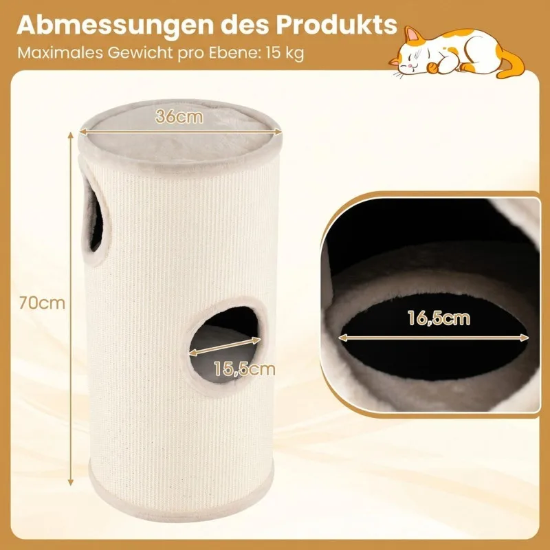 Maison à étages pour chat en bois 60x45x55 cm avec griffoir pelucheux – Image 4