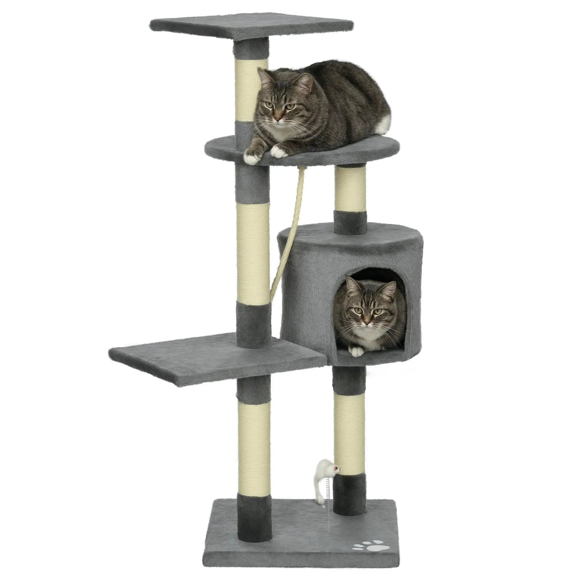 Arbre à chat cheminée avec niche et jouets suspendus – Image 3