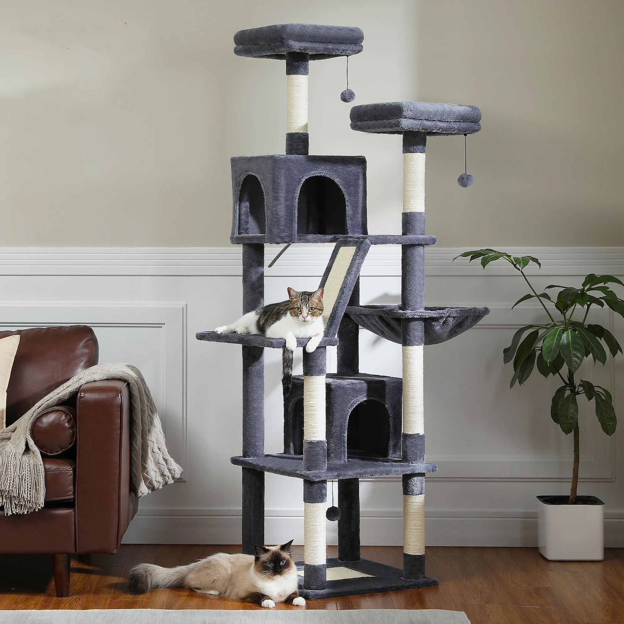 Grand arbre à chat en peluche multi-niveaux avec condo et griffoirs – Image 2