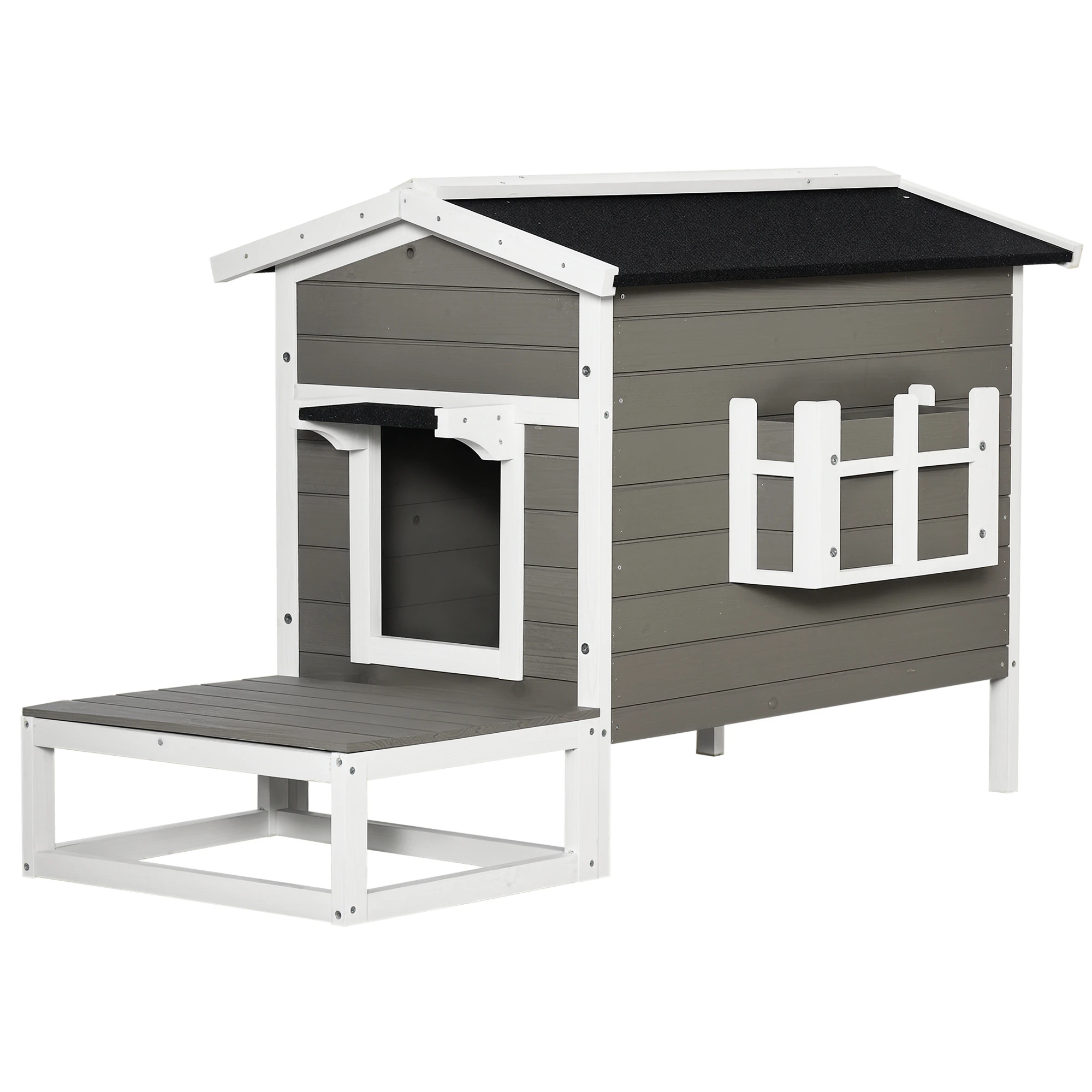 Maisonnette extérieure surélevée avec terrasse en bois pour chat