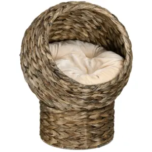 Panier cabane en rotin avec coussin moelleux pour chat