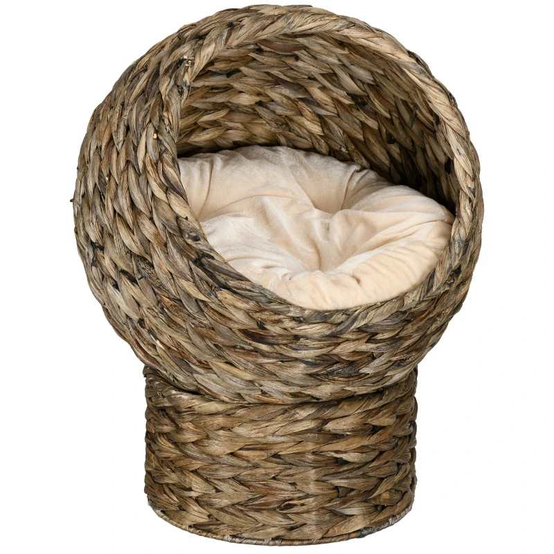 Panier cabane en rotin avec coussin moelleux pour chat