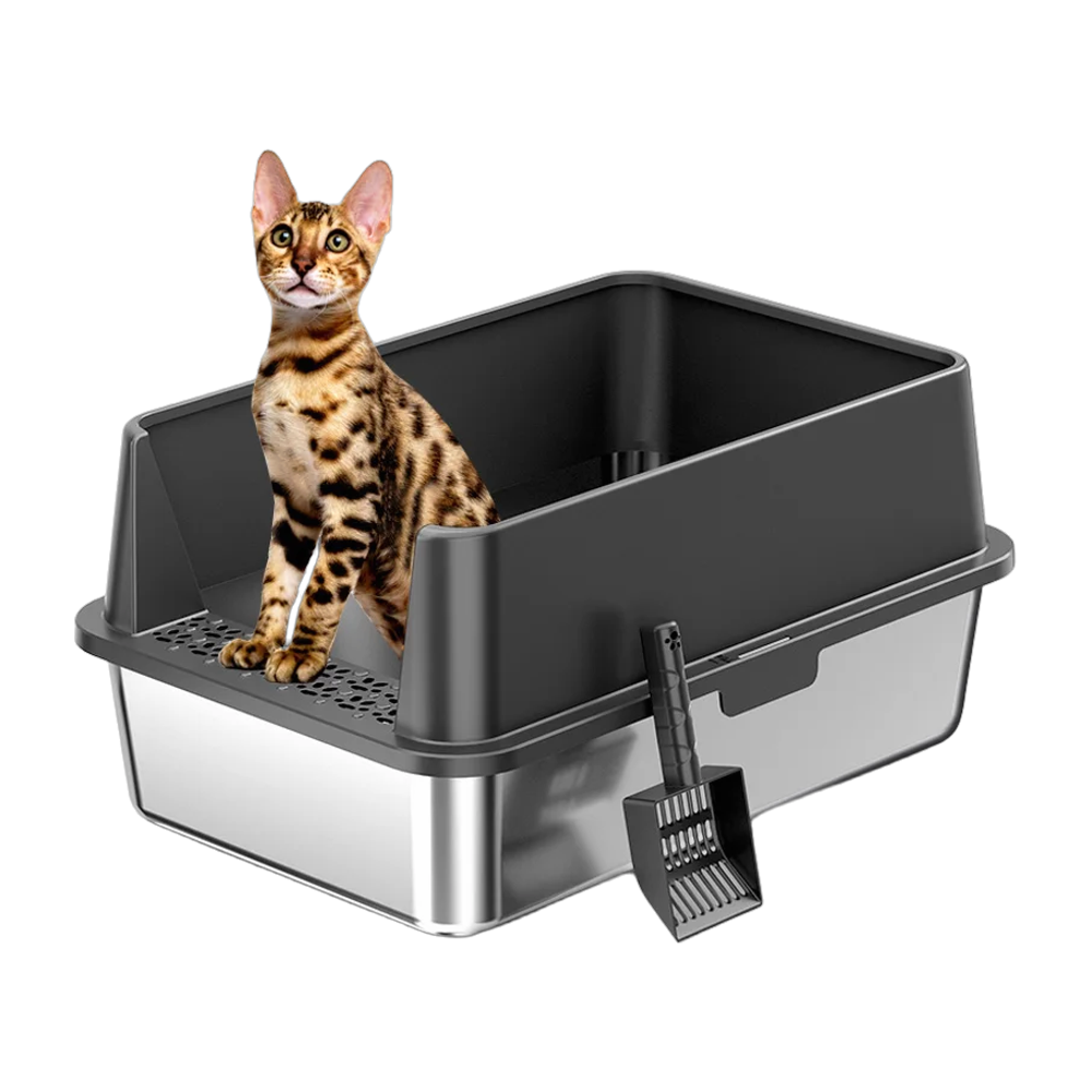 Lot de 2 bacs à litière XL en inox