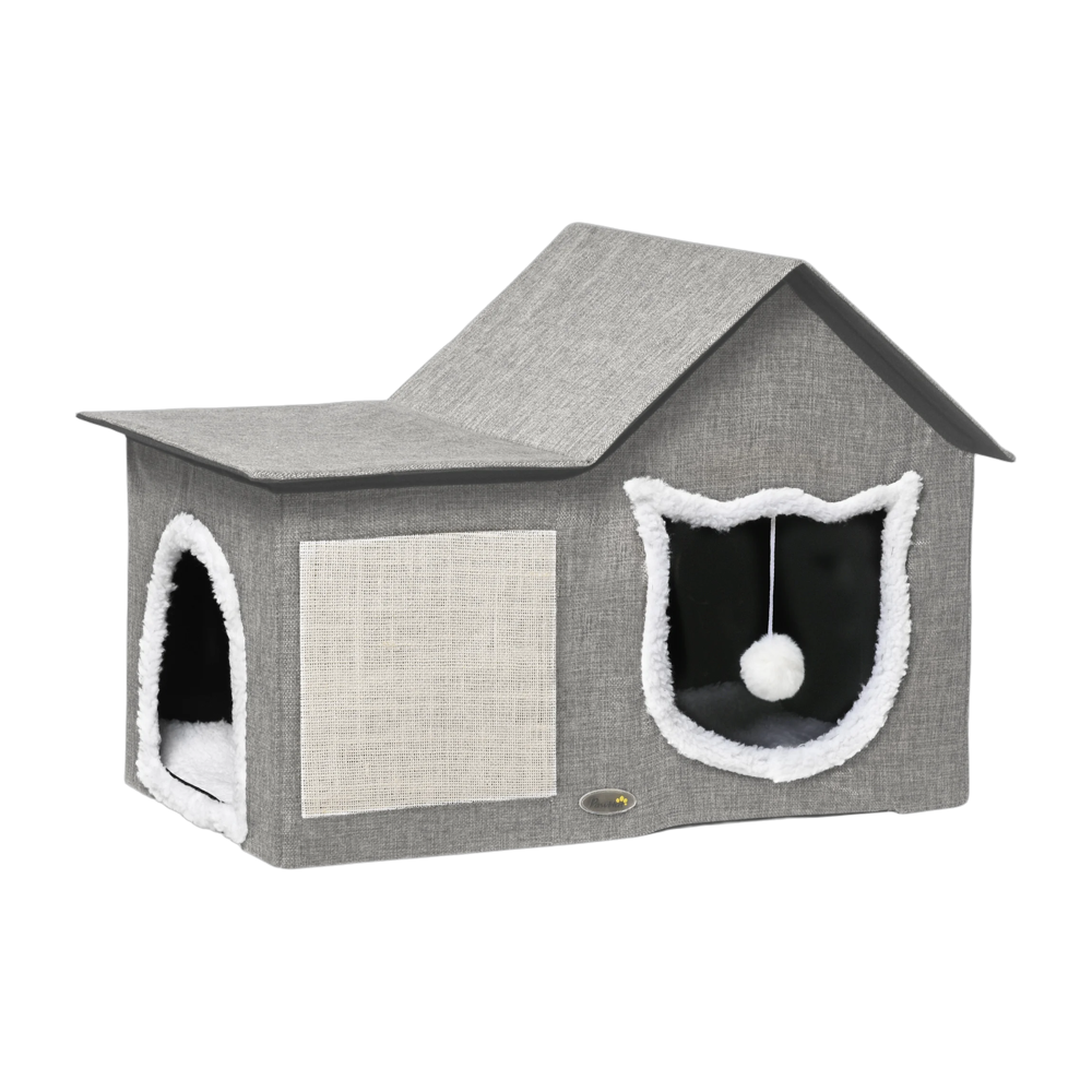 Cabane pour chat avec griffoir et jouet